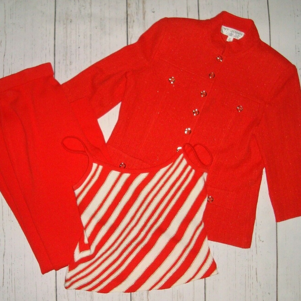 St John Red Pantsuit Jacket Tank Pant S 6 8